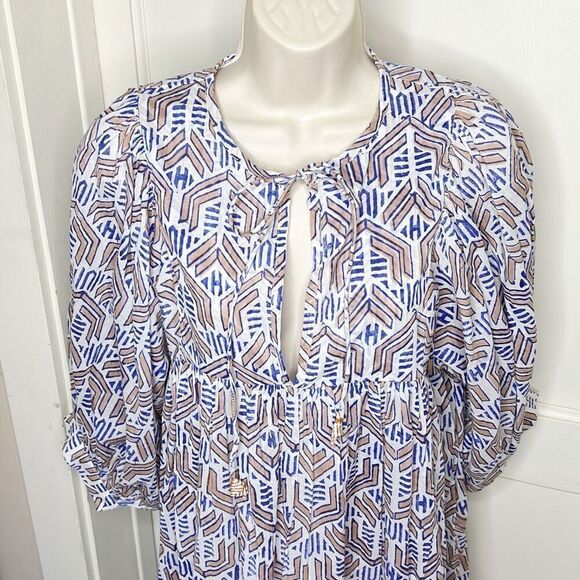 Baobab Angy Block Printed Dress Blue/White Nwt Size S/M - Picture 3 of 9